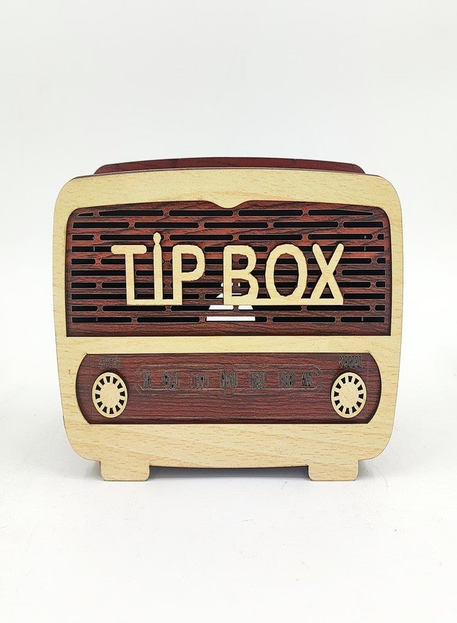 MeeCraft Tip Box Radio Design - Wooden Money Container, 18x12x7 cm - Image 1